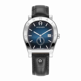 Aigner Daiano Gents Blue Dial Black Leather Strap Watch