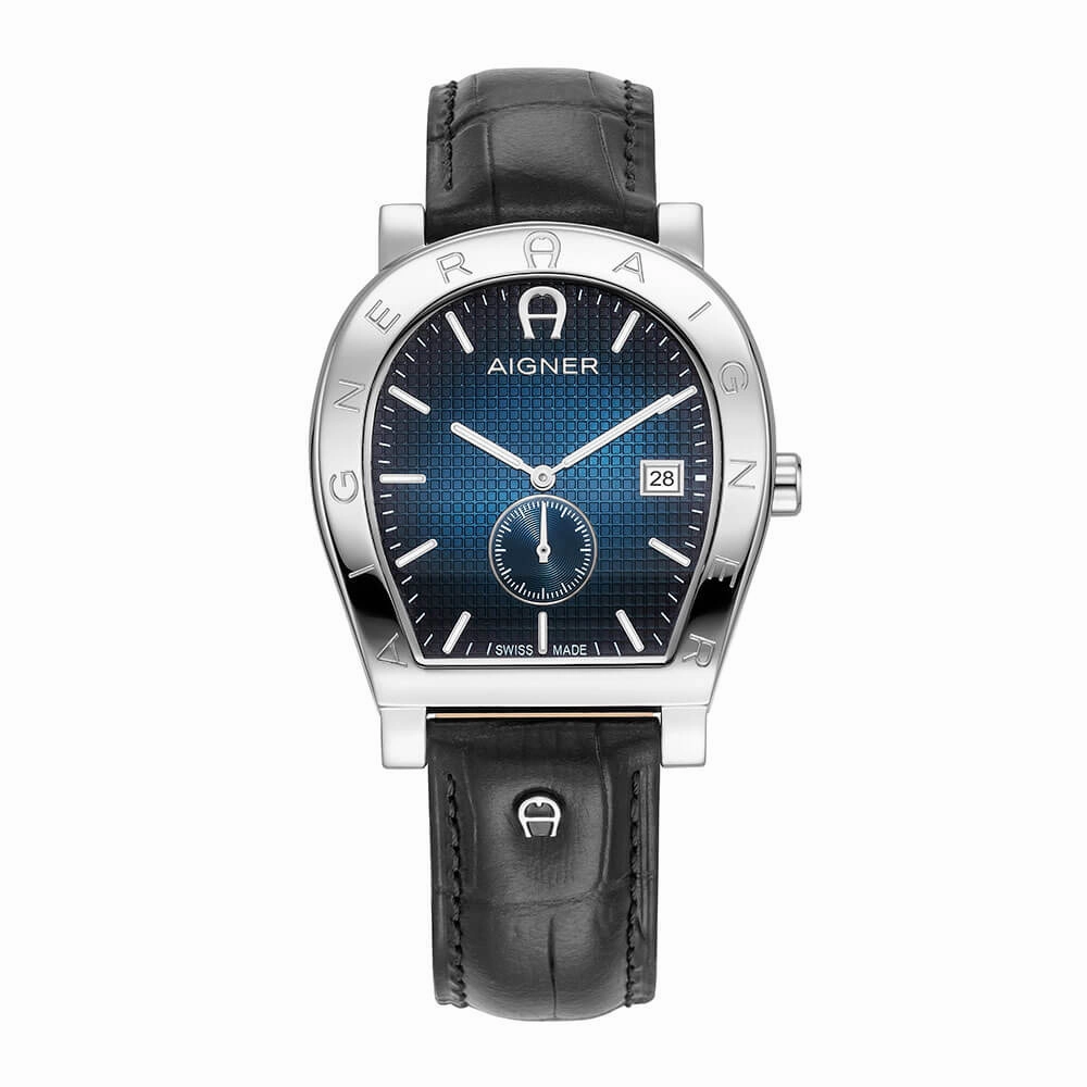 Aigner Daiano Gents Blue Dial Black Leather Strap Watch