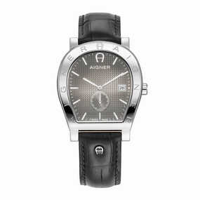 Aigner Daiano Gents Grey Dial Black Leather Strap Watch
