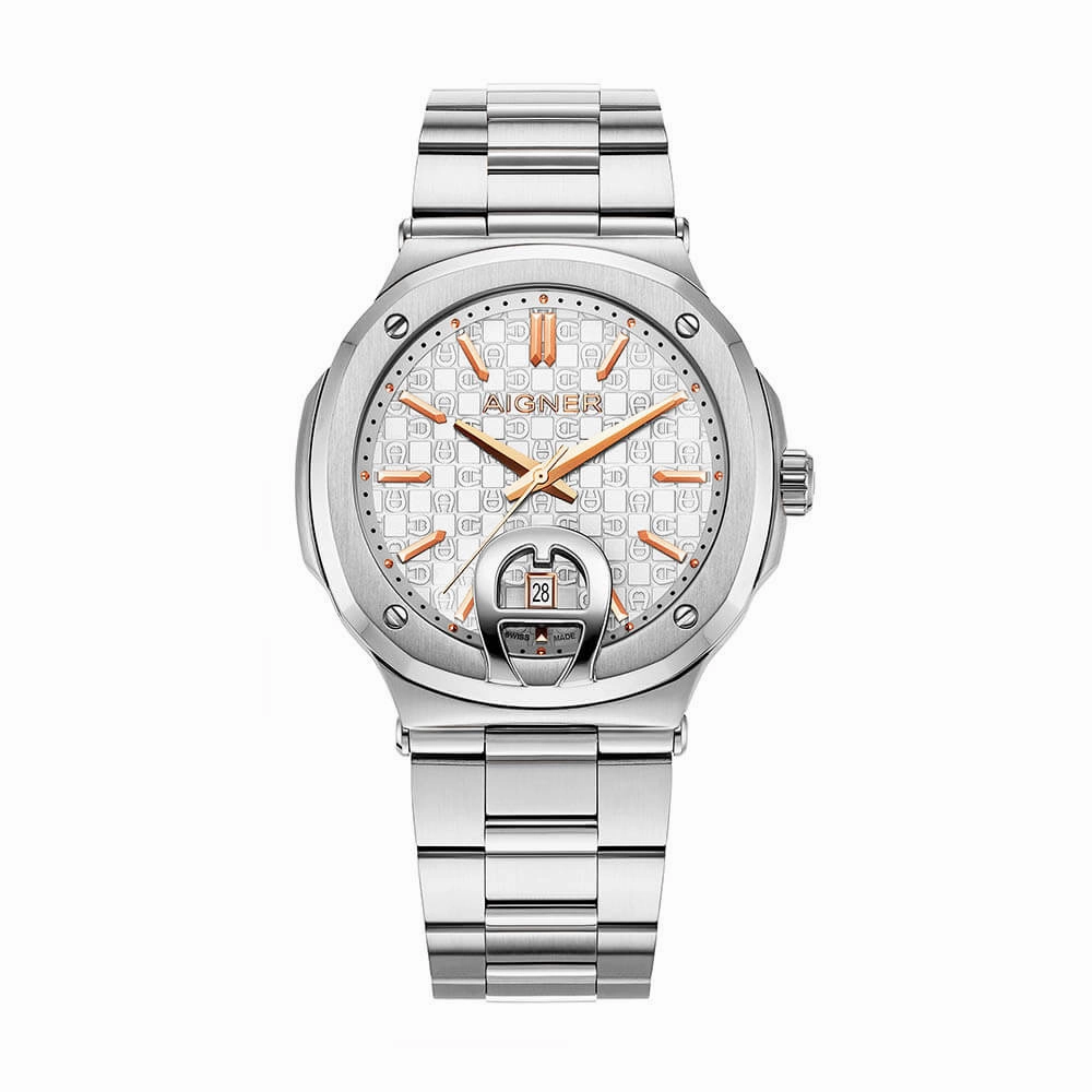 Aigner Tiviano 2 Gents White Pattern Dial Silver Stainless Steel Watch
