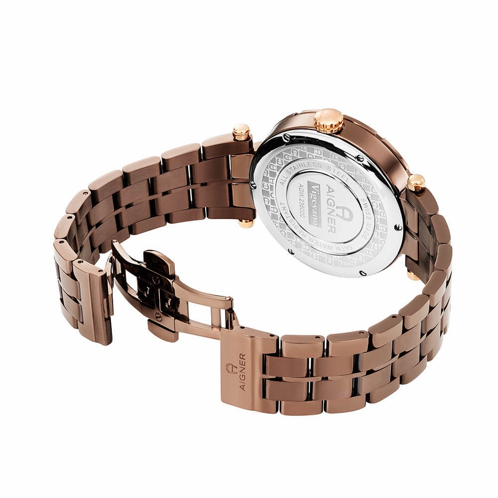 Aigner Vigevano Gents Brown Pattner Dial Brown With Rose Gold Stainless Steel watch