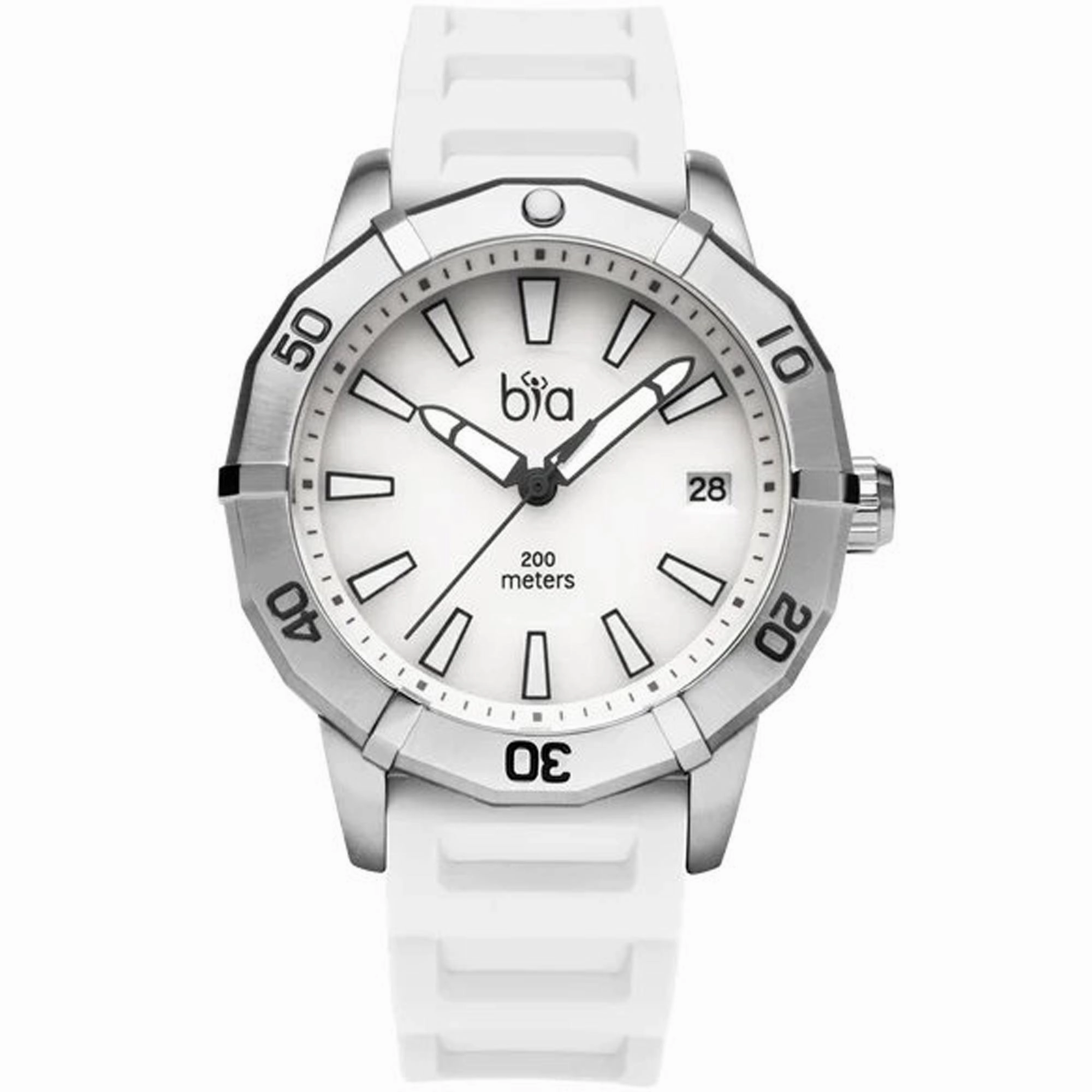 Bia Women's Watch - Rosie Rotating Bezel Date Display White Dial Rubber Strap | B2012