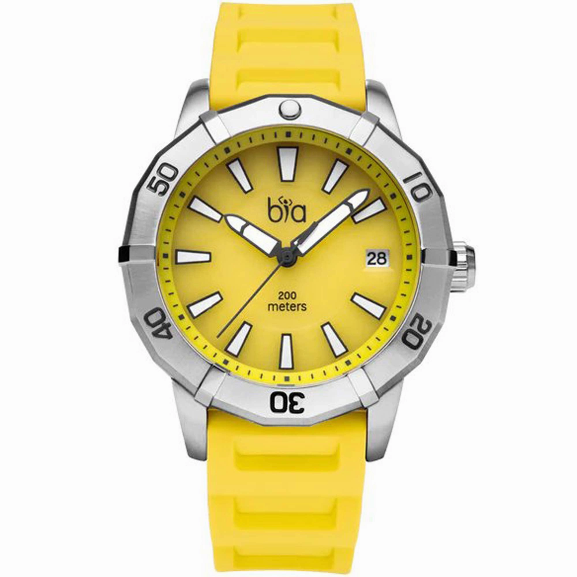 Bia Women's Watch - Rosie Rotating Bezel Date Display Yellow Silicone Strap | B2014