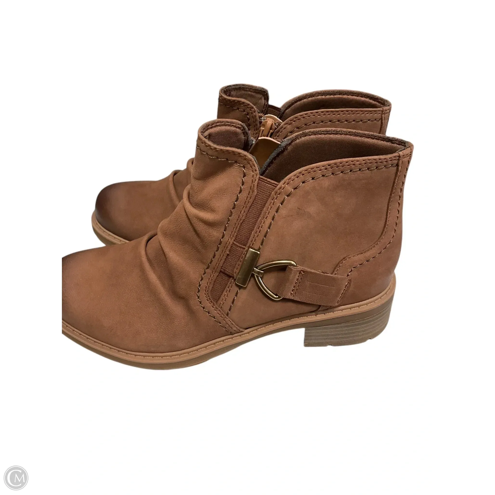 Boots Ankle Heels By Clarks In Brown, Size: 7.5