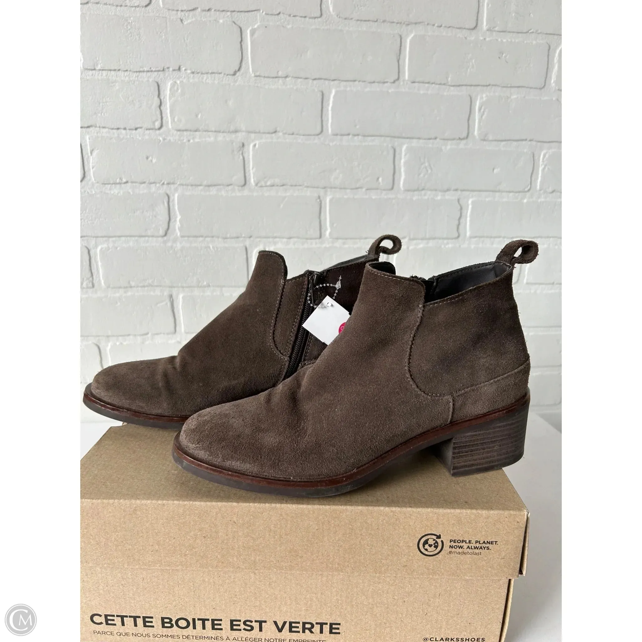 Boots Ankle Heels By Clarks In Brown, Size: 8.5