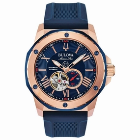 Bulova Men's Automatic Watch - Marine Star Blue & Red Silicone Rubber Strap | 98A227