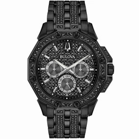 Bulova Men's Bracelet Watch - Crystal Quartz Day-Date Black Pave Dial | 98C134