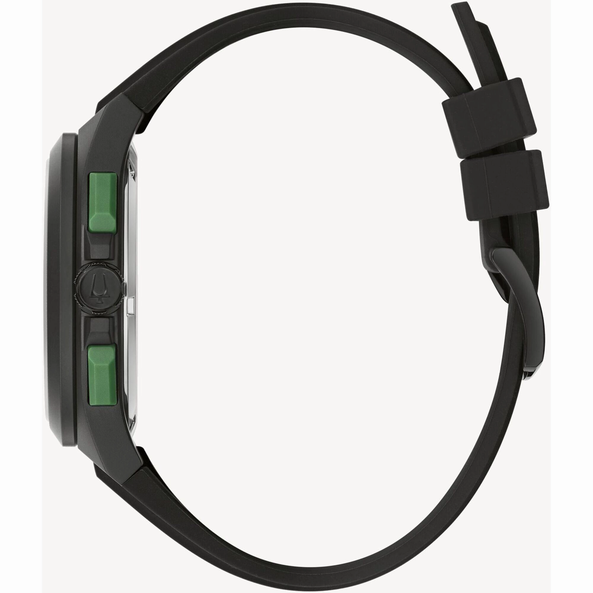 Bulova Men's Watch - Maquina Chrono Black and Dark Grey Dial Rubber Strap | 98B381