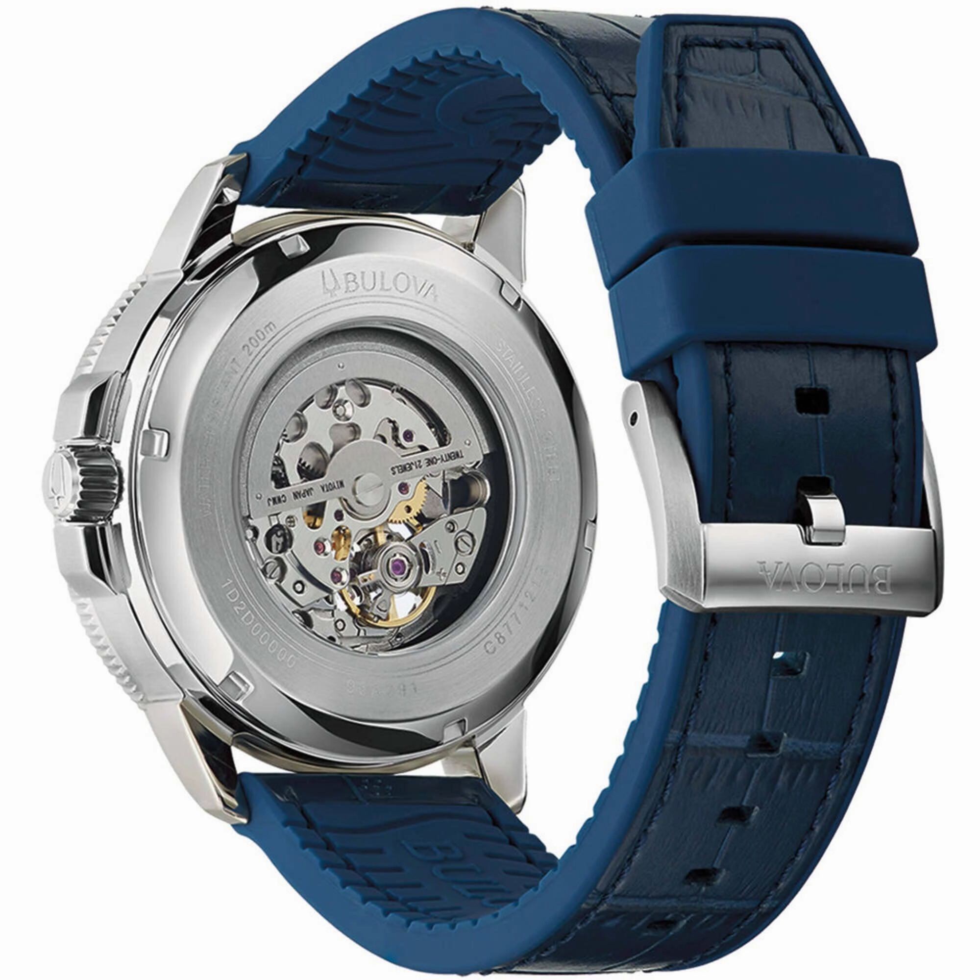 Bulova Men's Watch - Marine Star Automatic Open Heart Dial Blue Leather Strap | 96A291