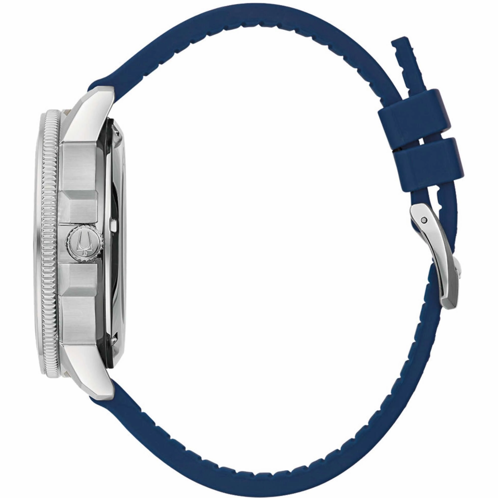 Bulova Men's Watch - Marine Star Automatic Open Heart Dial Blue Leather Strap | 96A291
