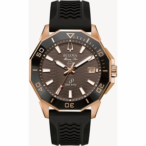 Bulova Men's Watch - Marine Star Brown Dial Rose Gold Case Black Strap | 98B421