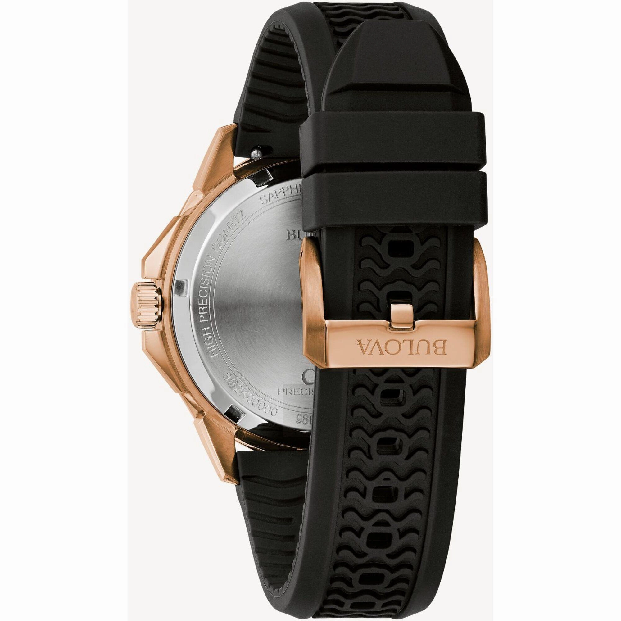 Bulova Men's Watch - Marine Star Brown Dial Rose Gold Case Black Strap | 98B421