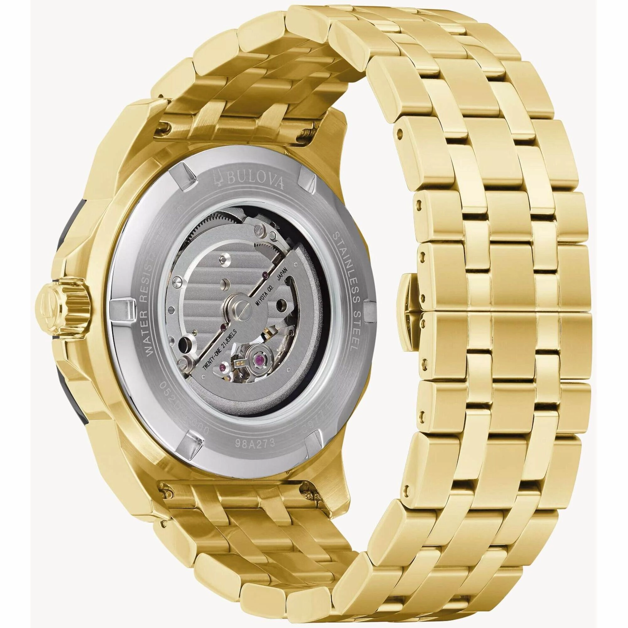 Bulova Men's Watch - Marine Star Open Heart Dial Yellow Gold Steel Bracelet | 98A273