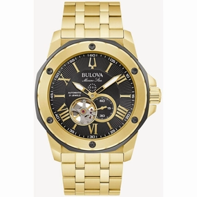 Bulova Men's Watch - Marine Star Open Heart Dial Yellow Gold Steel Bracelet | 98A273