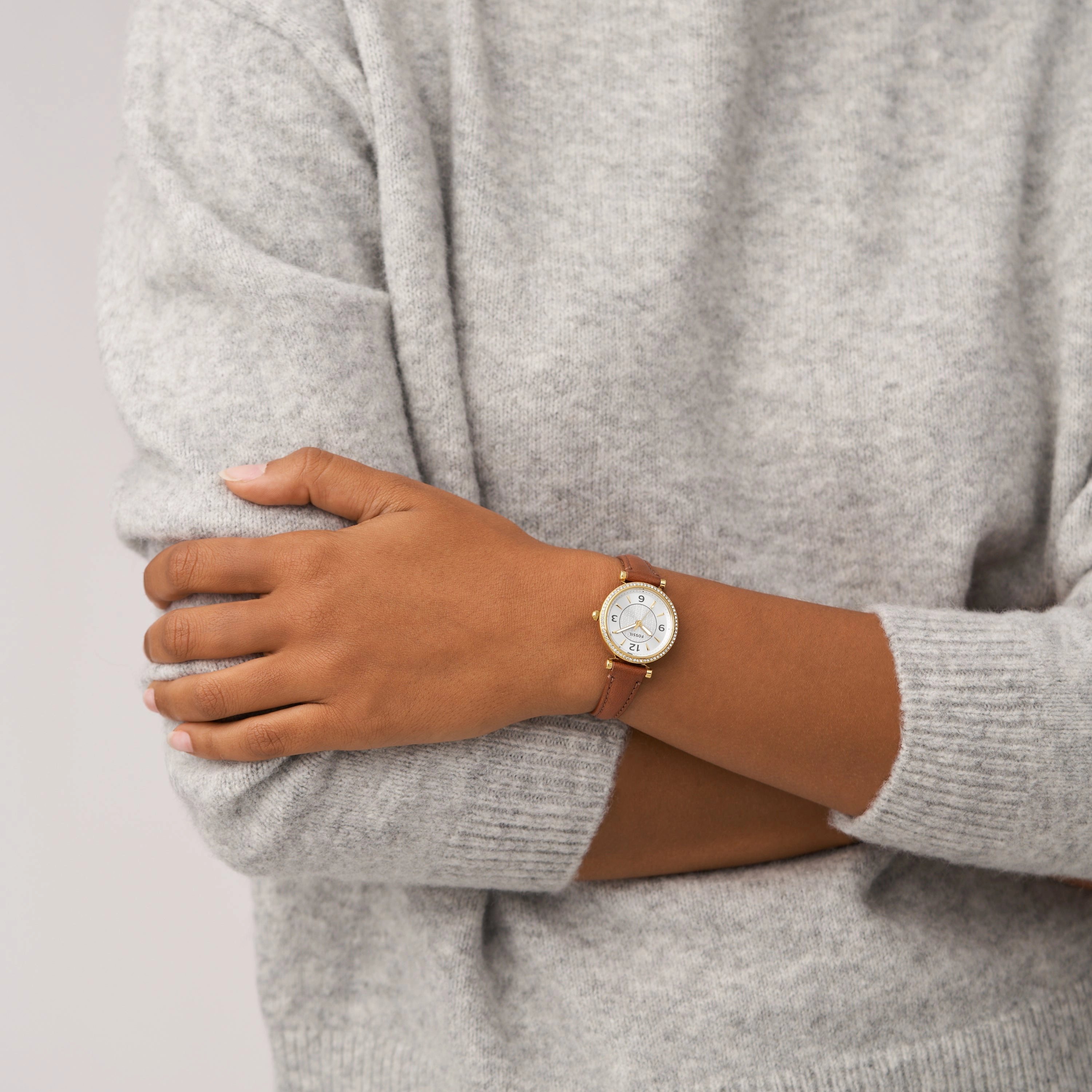 Carlie Three-Hand Medium Brown LiteHide? Leather Watch