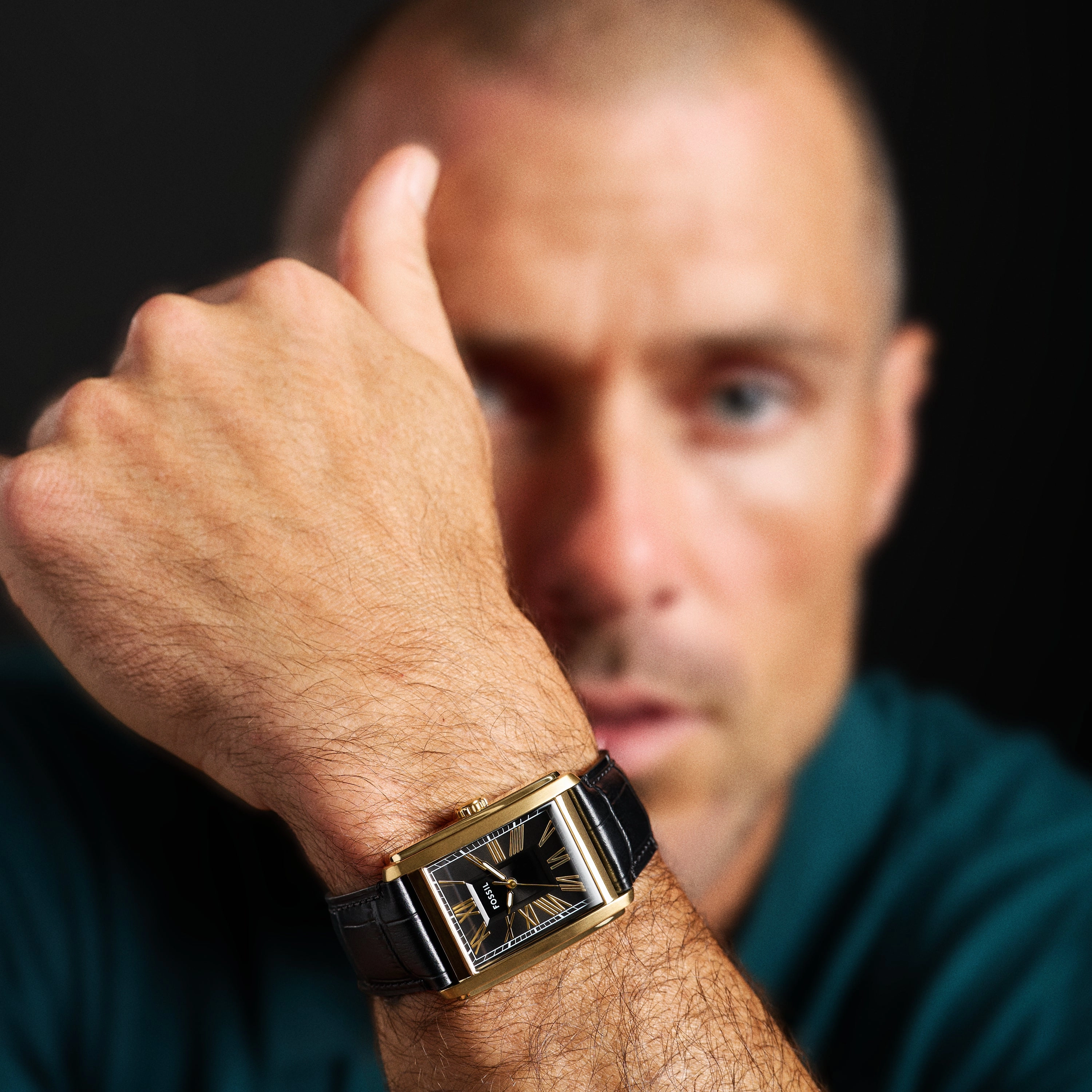 Carraway Three-Hand Black Croco Leather Watch