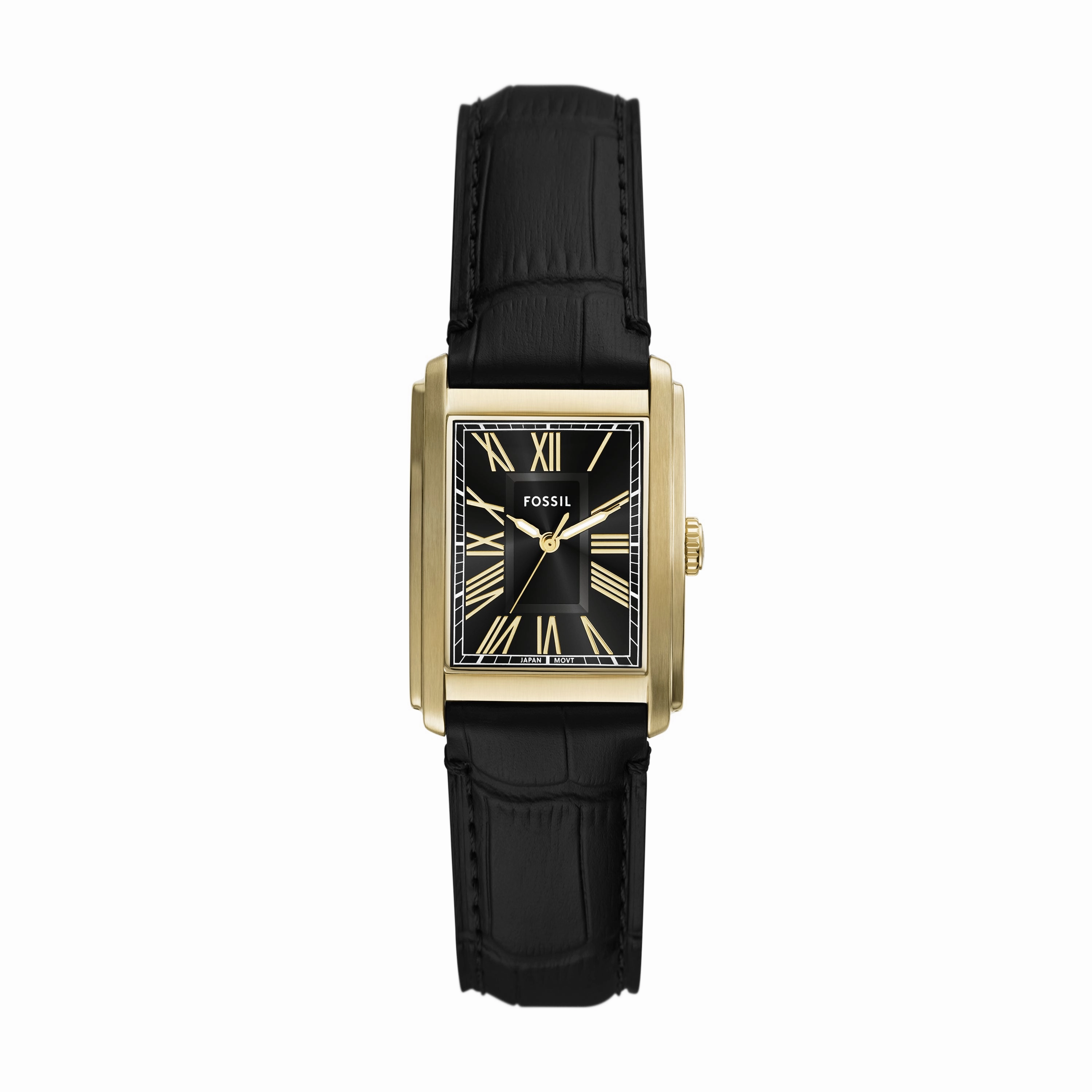 Carraway Three-Hand Black Croco Leather Watch