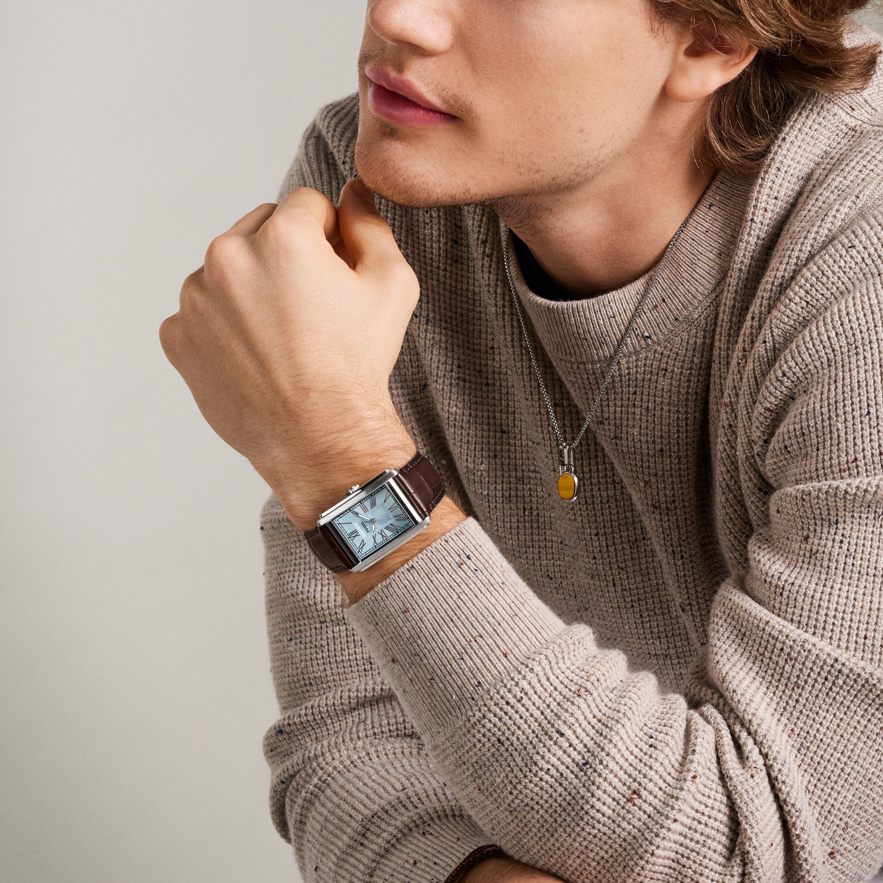 Carraway Three-Hand Brown Croco Leather Watch
