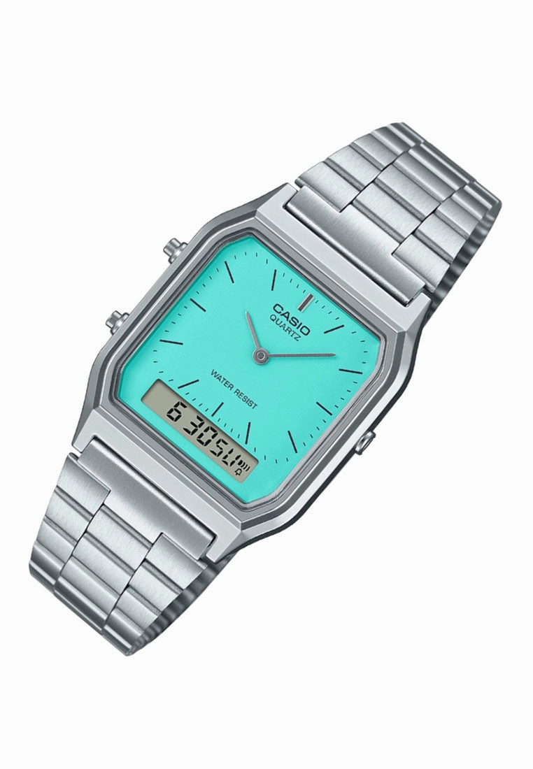 Casio AQ-230A-2A2MQYDF Digital Analog Stainless Steel Strap Watch