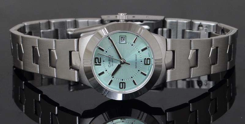 Casio LTP-1241D-3ADF Silver/Green Stainless Steel Strap Watch for Women