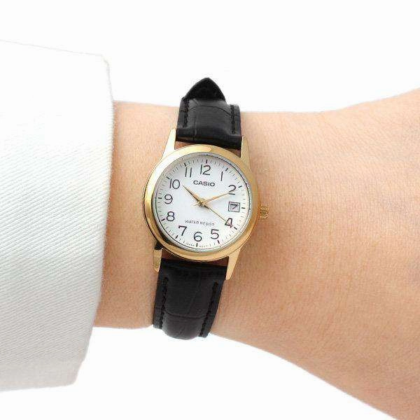 Casio LTP-V002GL-7B2 Black Leather Strap Watch for Women