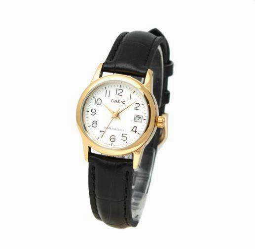 Casio LTP-V002GL-7B2 Black Leather Strap Watch for Women
