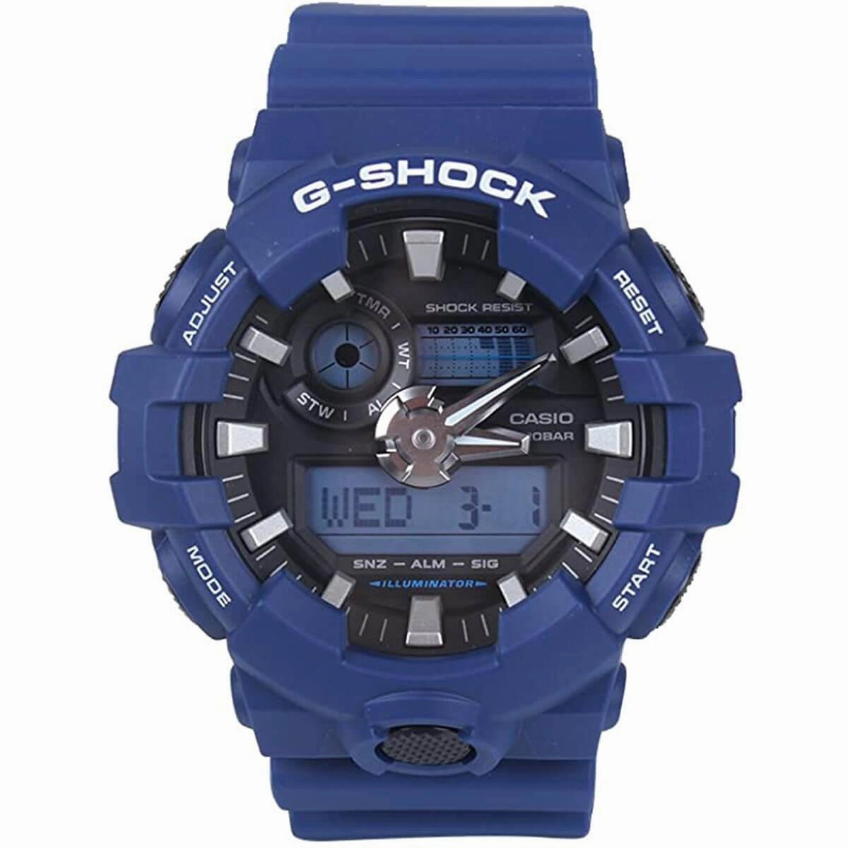 Casio Men's Ana-Digi Watch - G-Shock Black Dial Blue Resin Strap | GA700-2A