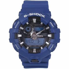 Casio Men's Ana-Digi Watch - G-Shock Black Dial Blue Resin Strap | GA700-2A