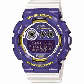 Casio Men's Digital Dive Watch - G-Shock World Time Purple Dial White Strap | GD120CS-6