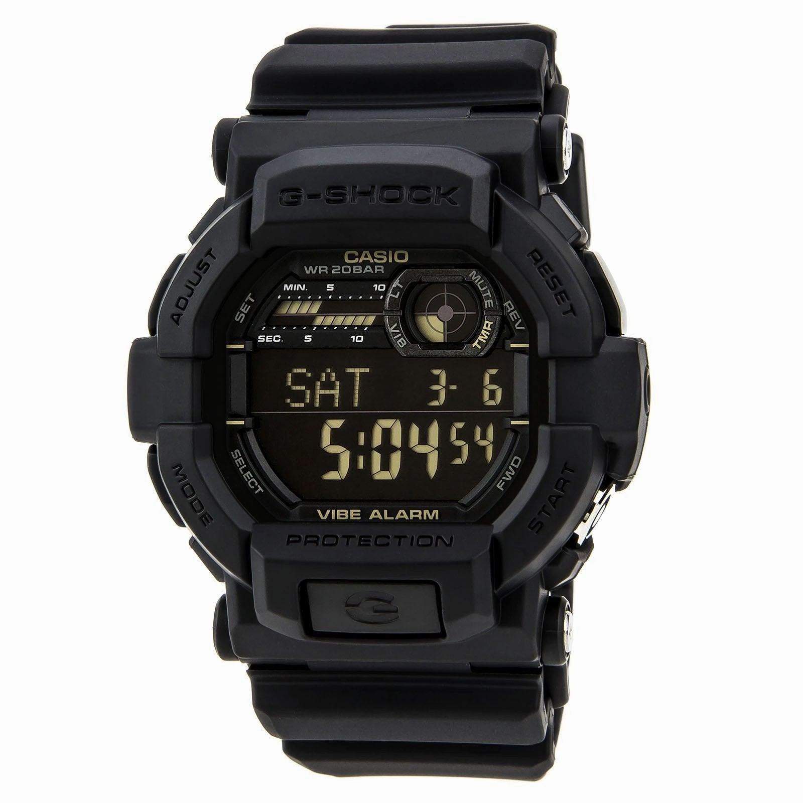 Casio Men's Digital Watch - G-Shock Vibration Alarm Black Dial Resin Strap | GD350-1B