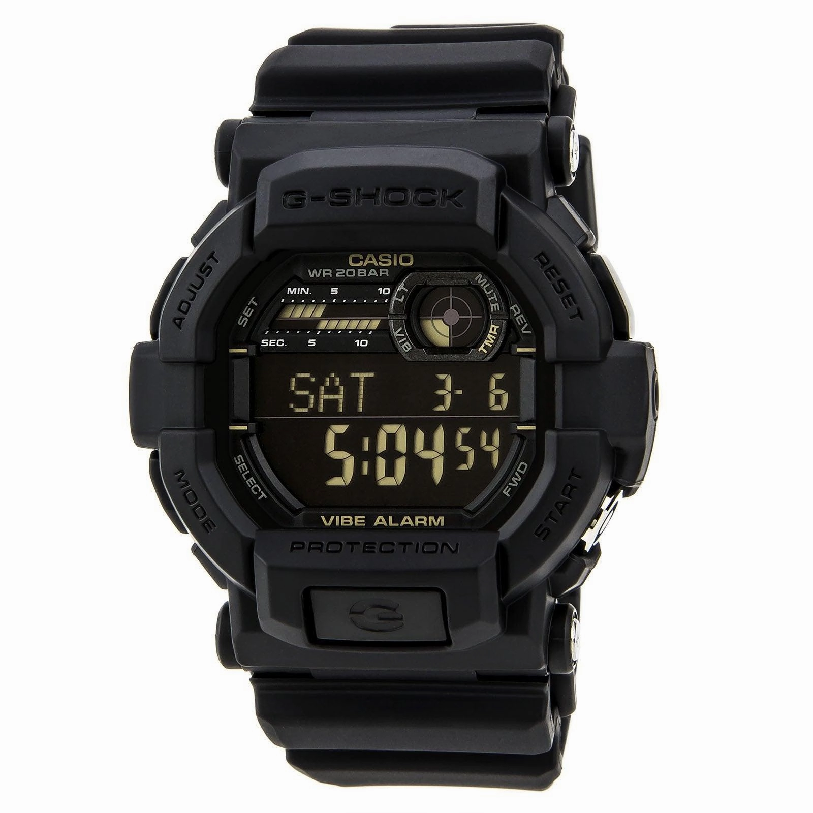 Casio Men's Digital Watch - G-Shock Vibration Alarm Black Dial Resin Strap | GD350-1B