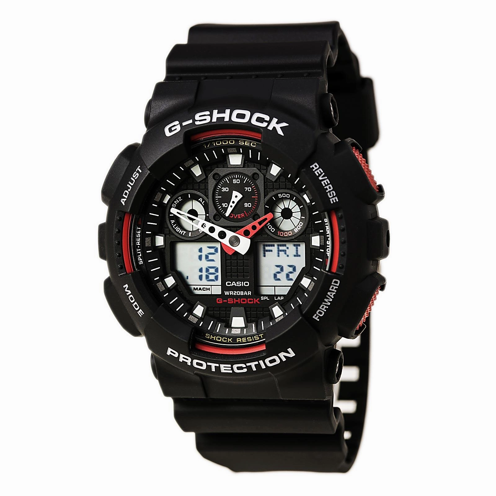 Casio Men's Dive Watch - G-Shock Anti-Magnetic Ana-Digi Dial Resin Strap | GA100-1A4