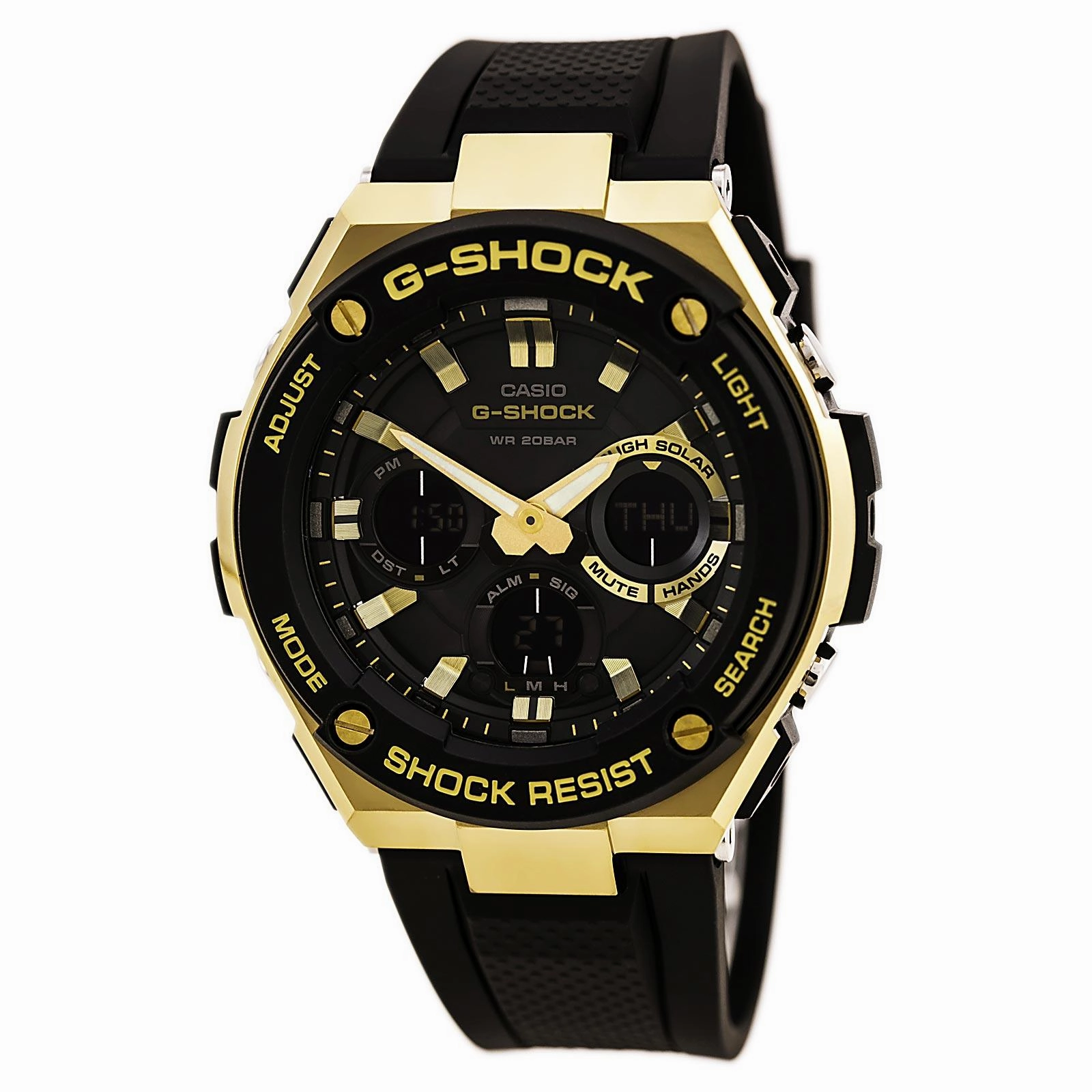 Casio Men's G-Shock Black Resin Strap World Time Ana-Digi Black Dial Quartz Dive Watch | GSTS100G-1A