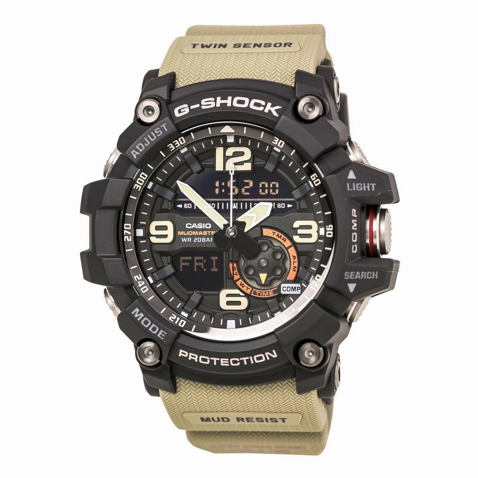 Casio Men's G-Shock Mudmaster Brown Resin Strap Ana-Digi Black Dial World Time Dive Watch | GG1000-1A5
