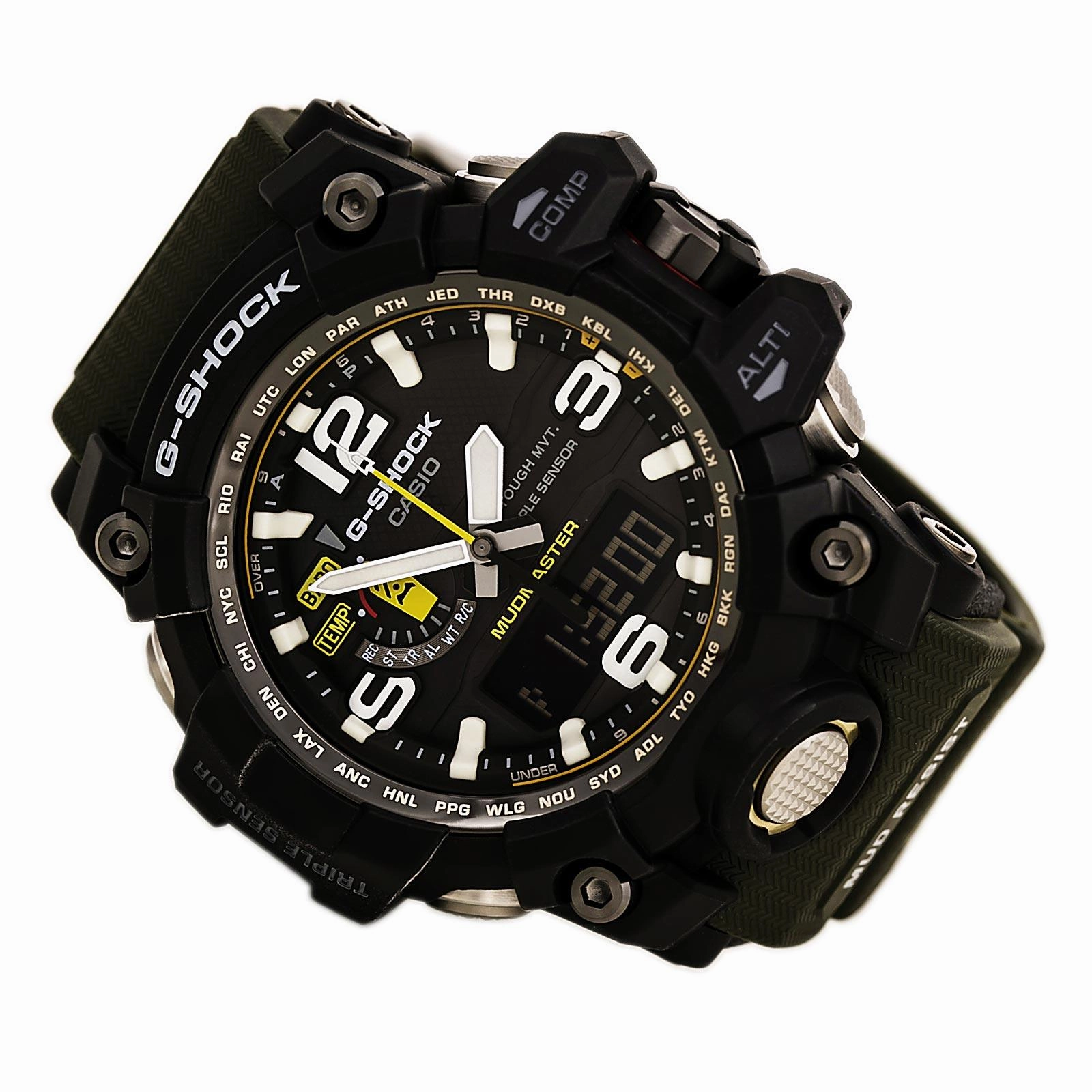 Casio Men's G-Shock Mudmaster World Time Green Resin Strap Ana-Digi Dive Watch | GWG1000-1A3