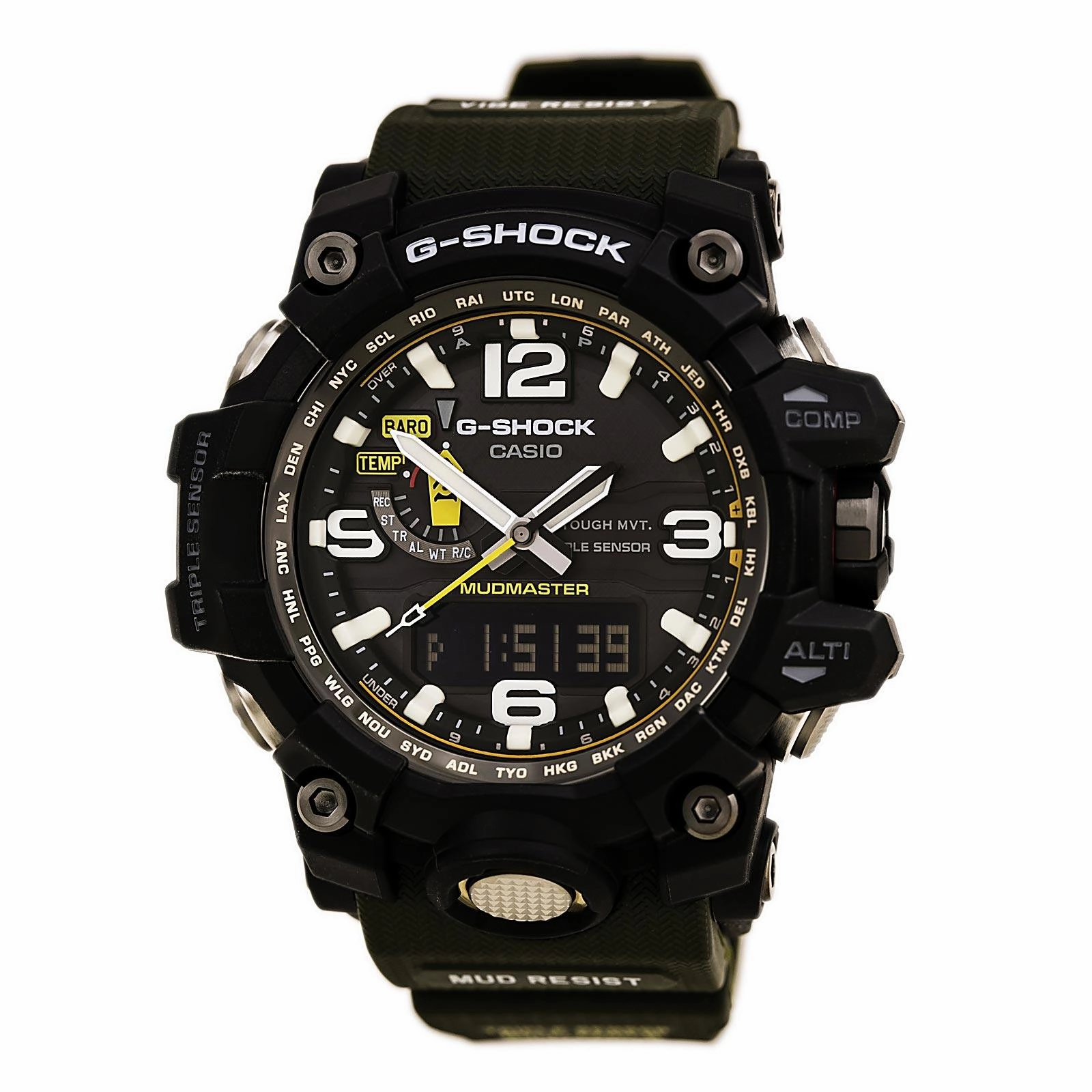 Casio Men's G-Shock Mudmaster World Time Green Resin Strap Ana-Digi Dive Watch | GWG1000-1A3