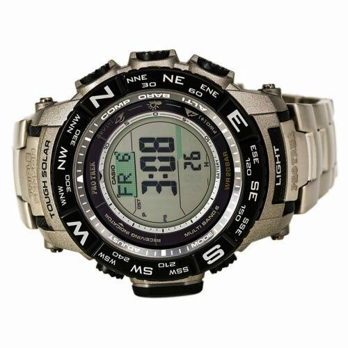 Casio Men's Protrek Tough Solar Digital Grey Dial Titanium Bracelet World Time Dive Watch | PRW3500T-7