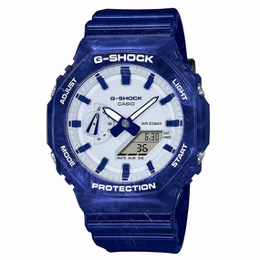 Casio Men's Quartz Watch - G-Shock White Ana-Digi Dial Blue Resin Strap | GA2100BWP-2A