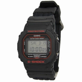Casio Men's Watch - G-Shock Alarm Black Resin and Nylon Strap Digital | DW-5600EB-1