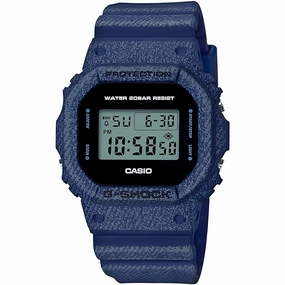 Casio Men's Watch - G-Shock Alarm Denim Dark Blue Resin Strap Digital | DW5600DE-2