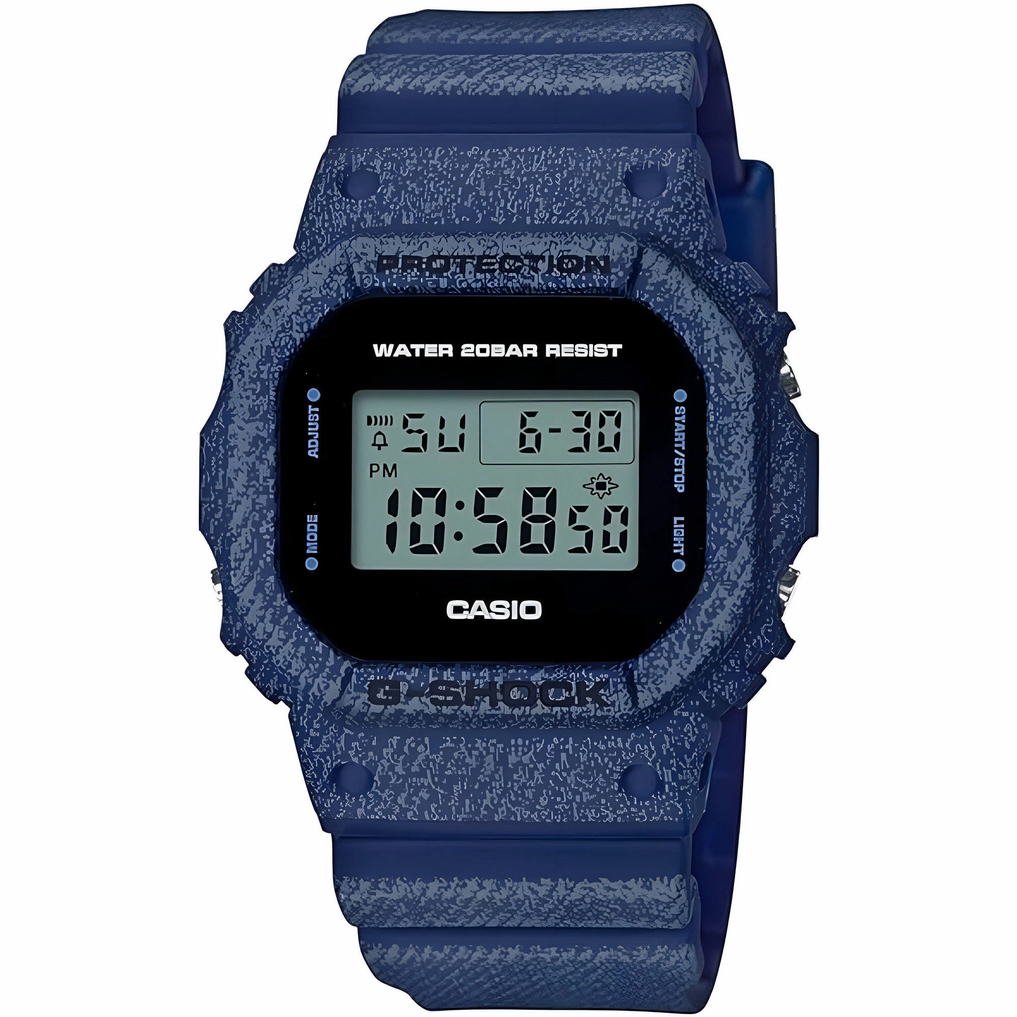 Casio Men's Watch - G-Shock Alarm Denim Dark Blue Resin Strap Digital | DW5600DE-2