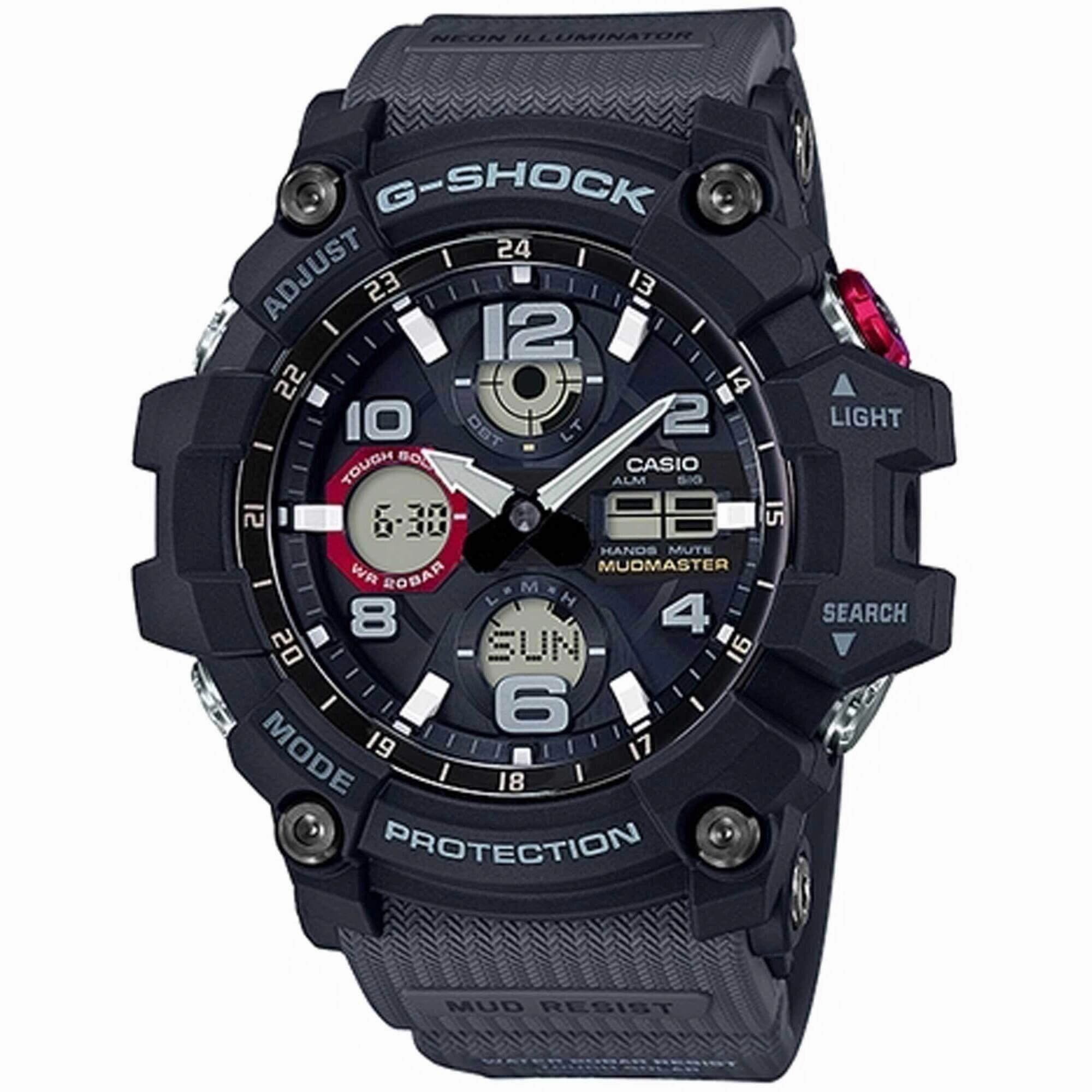 Casio Men's Watch - G-Shock Ana-Digi Alarm Black Dial Grey Resin Strap | GSG100-1A8