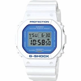 Casio Men's Watch - G-Shock Chronograph Grey Dial White Resin Strap | DW5600WB-7