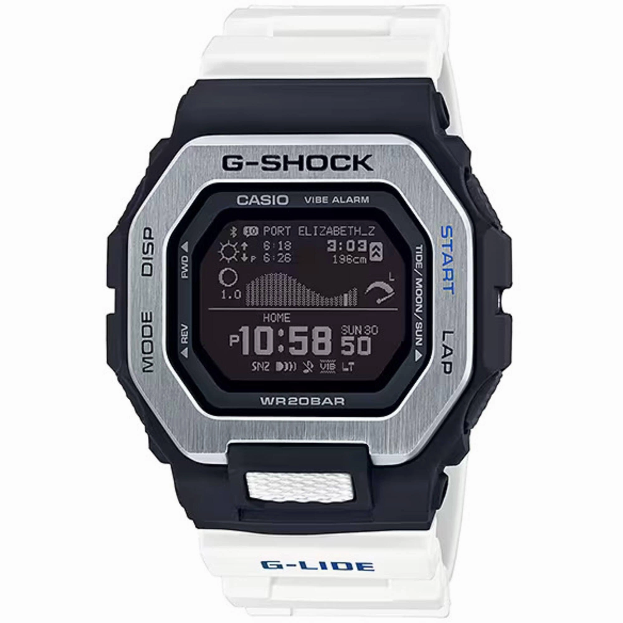 Casio Men's Watch - G-Shock G-Lide Black Digital Dial White Resin Strap | GBX100-7