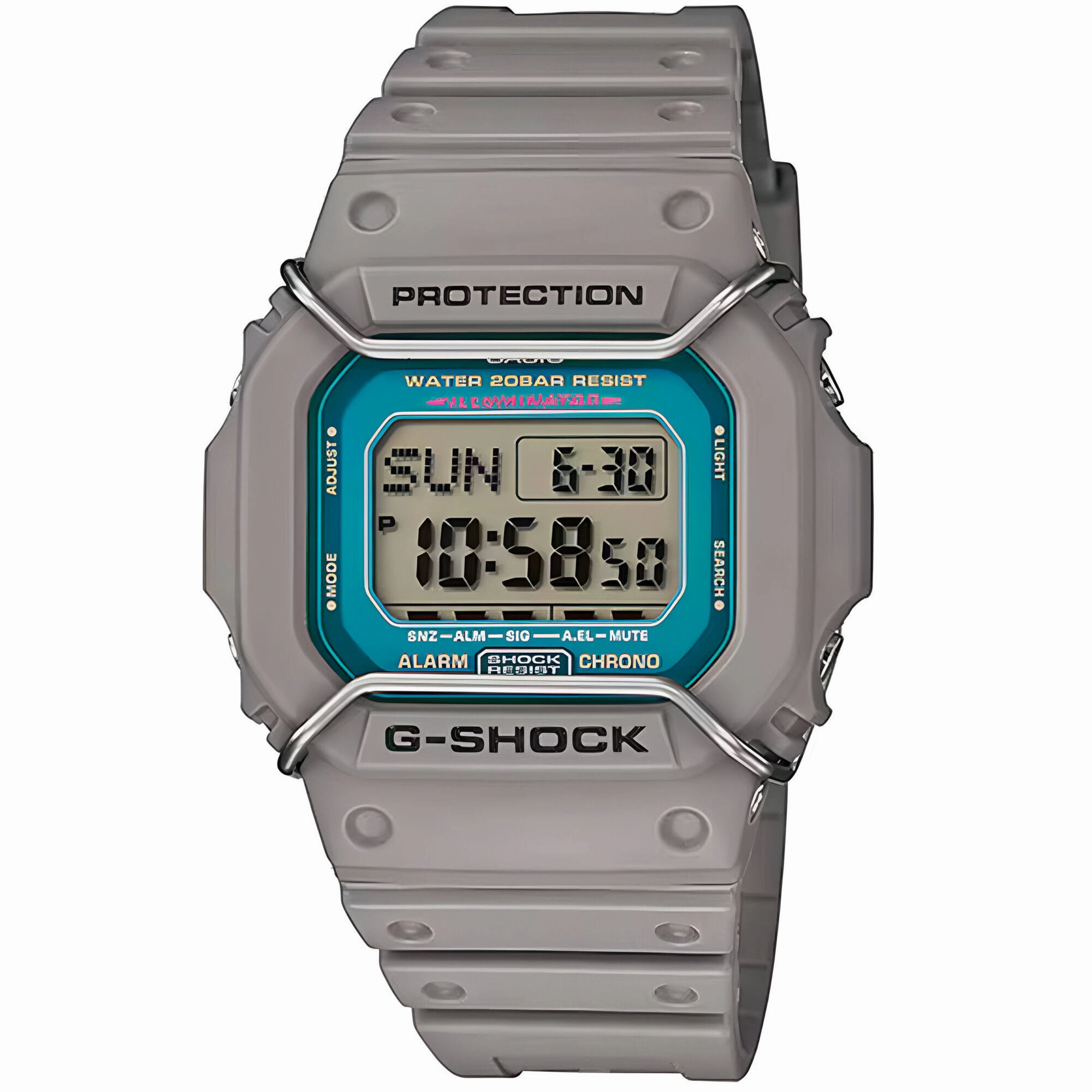Casio Men's Watch - G-Shock Grey and Blue Digital Dial Grey Resin Strap | DWD5600P-8