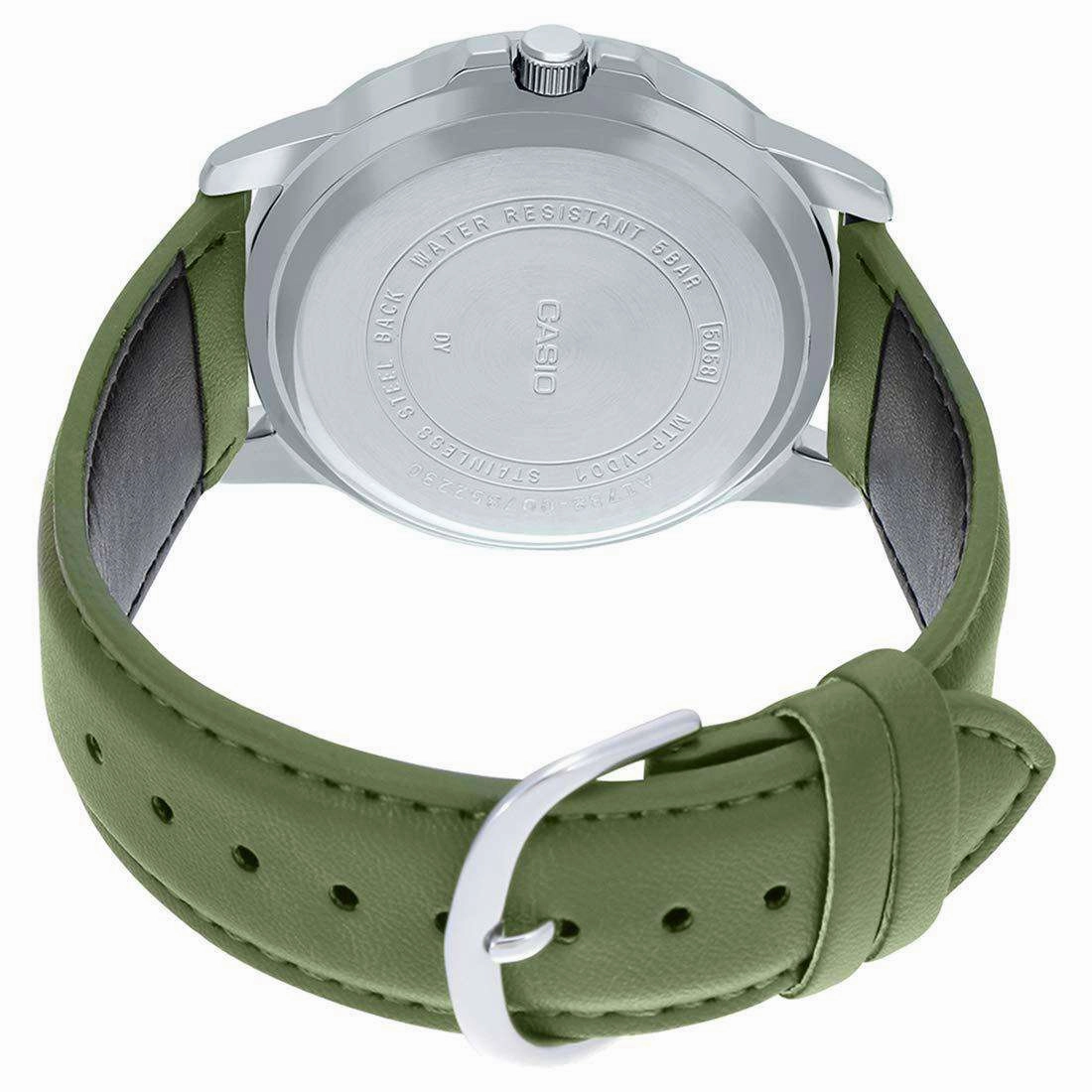 Casio MTP-VD01L-3BVUDF Army Green Leather Watch for Men