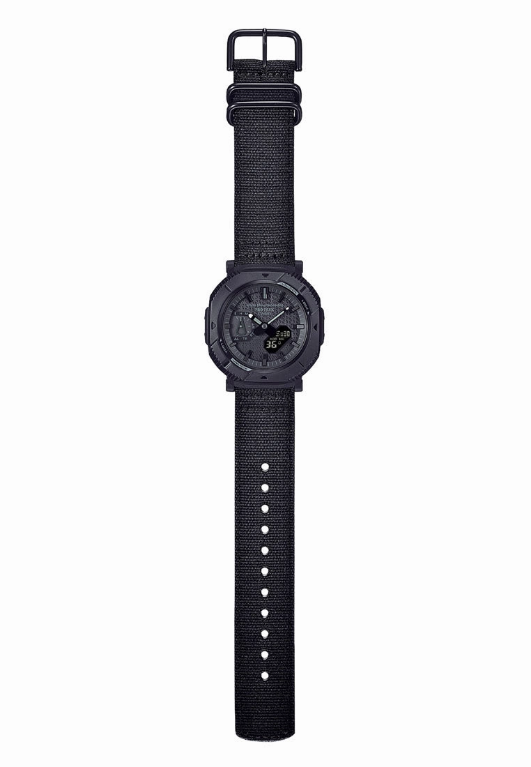 Casio Protek PRJ-B001WM-1DR Digital Analog Nylon Strap Solar Watch for Men