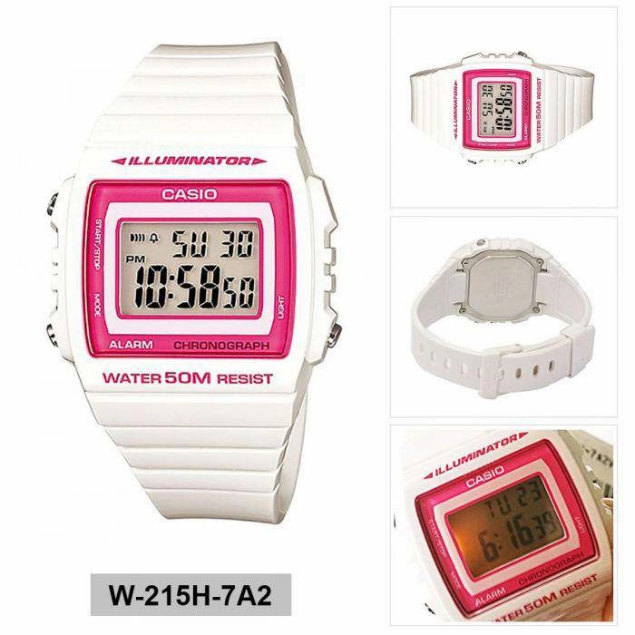 Casio W-215H-7A2 White Resin Strap Watch for Men and Women