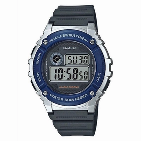 Casio W-216H-2A Black/Blue Resin Strap Watch for Men and Women
