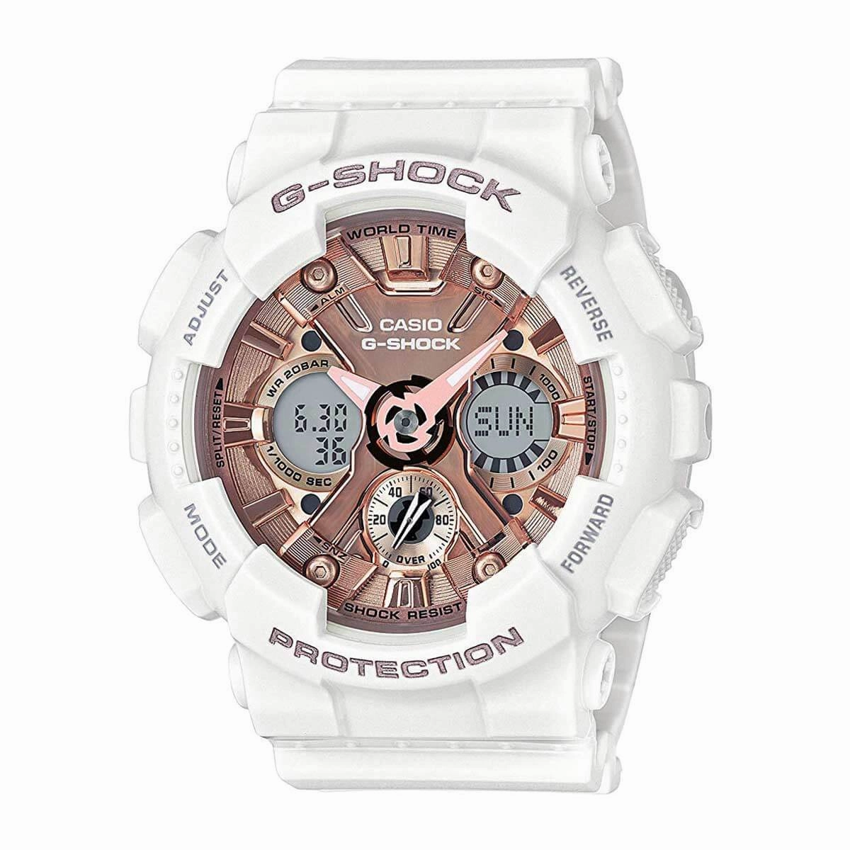 Casio Women's Ana-Digi Watch - G-Shock Rose Gold Dial Dive | GMAS120MF-7A2